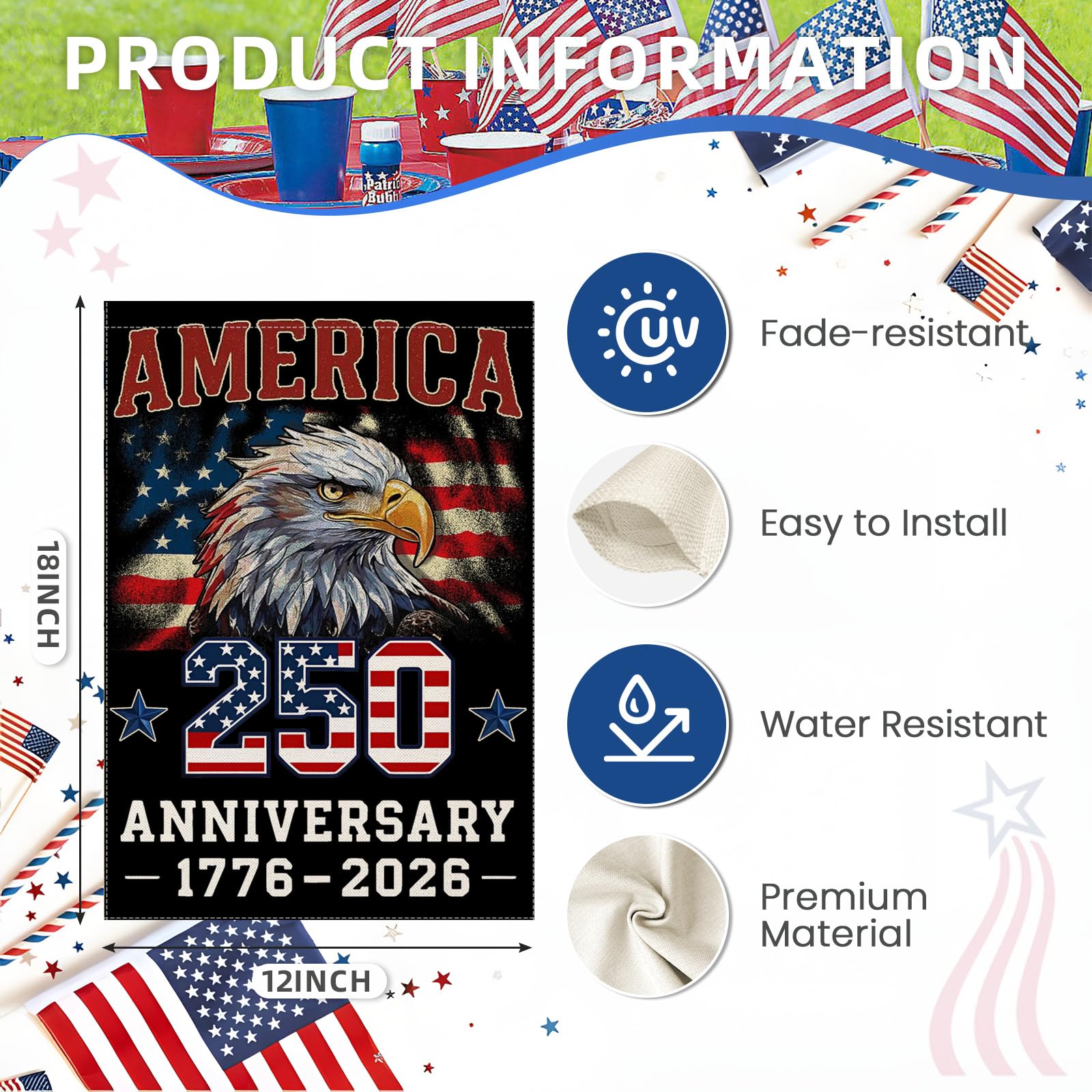 EKOREST colorful 250th banner elevates yards with bold eagle motif