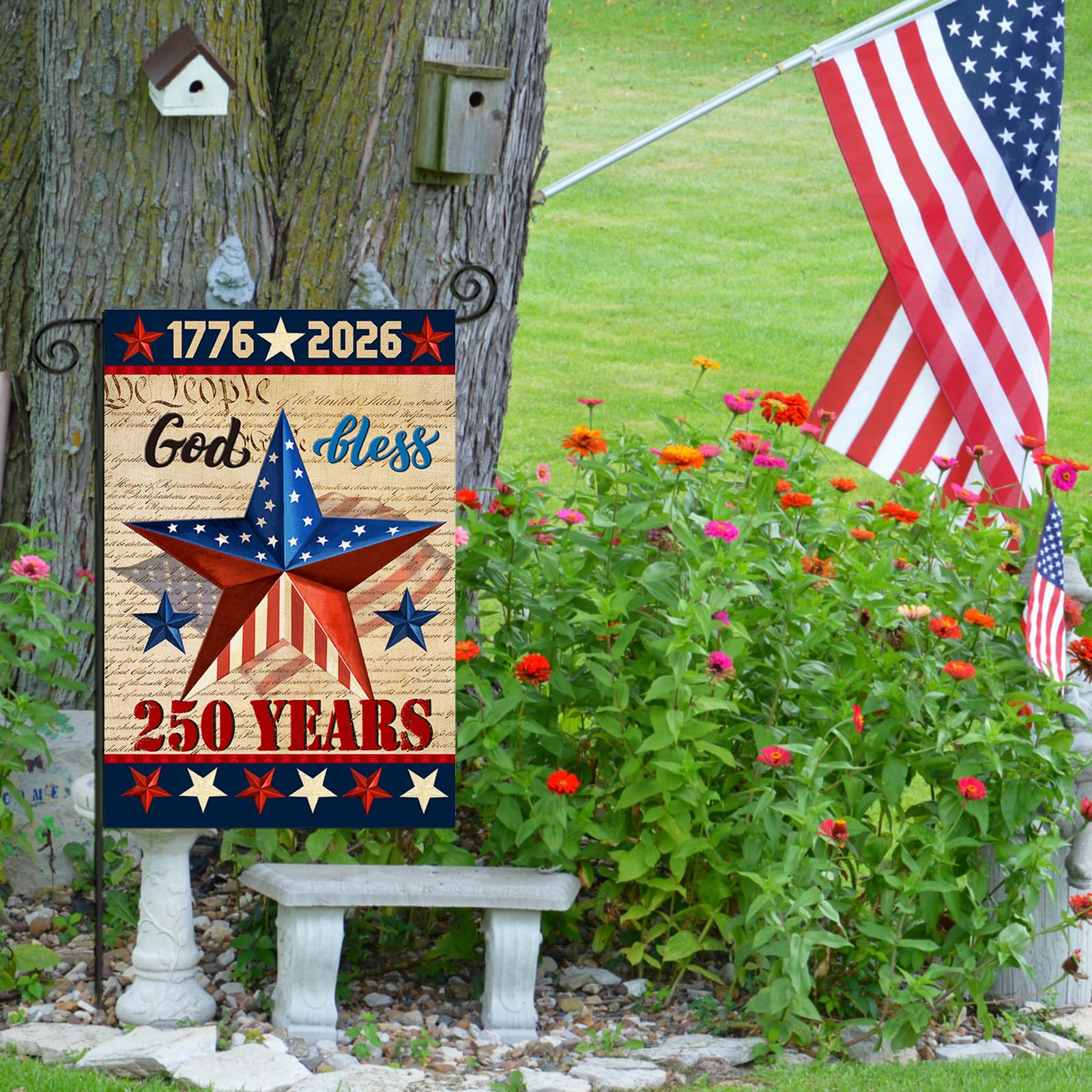 EKOREST double-sided patriotic flag with visibility from both sides for yards.