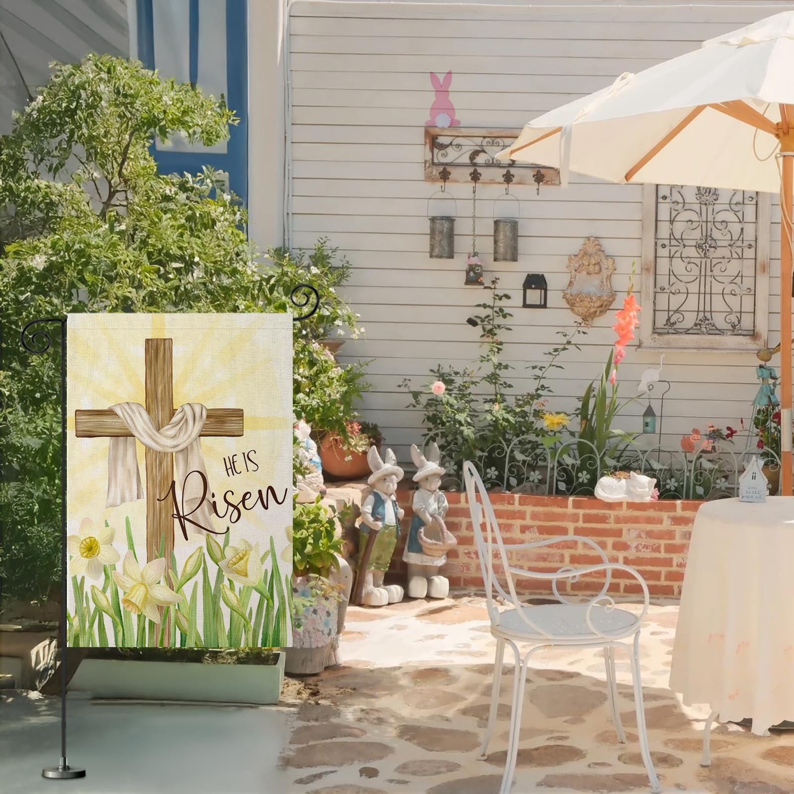 EKOREST Easter Cross Flag weather-resistant with UV fade resistance for seasonal display