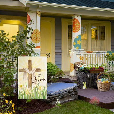 EKOREST Easter Cross Flag fits standard garden flag poles for easy porch or yard display