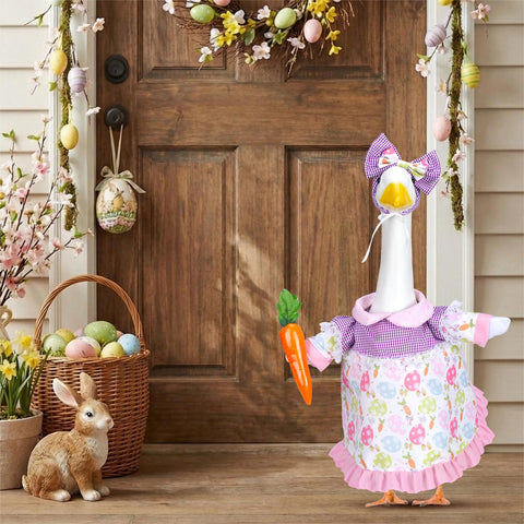 EKOREST goose outfit on statue ready for spring yard display.
