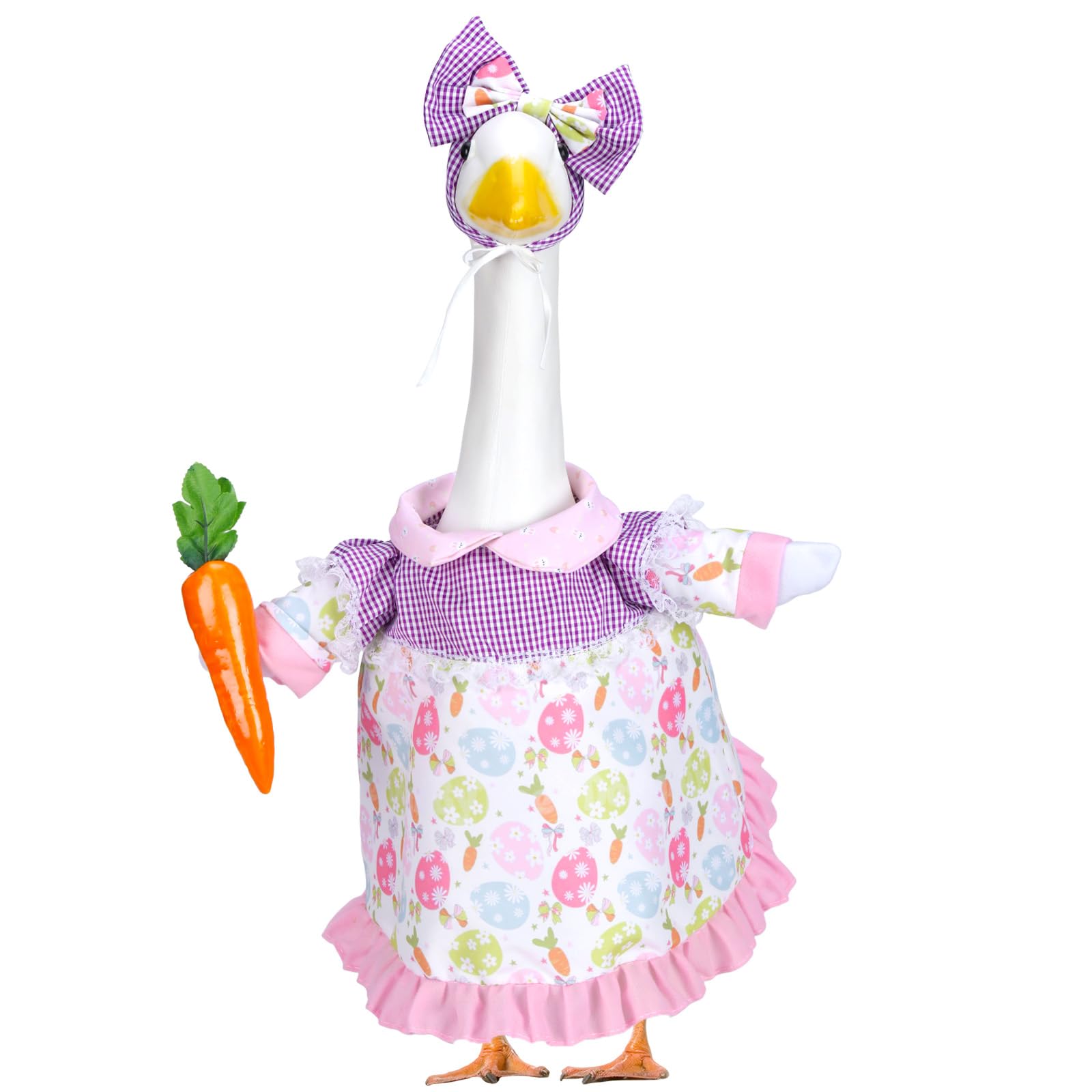 EKOREST Easter goose outfit skirt on 23-inch statue for vibrant porch decor.