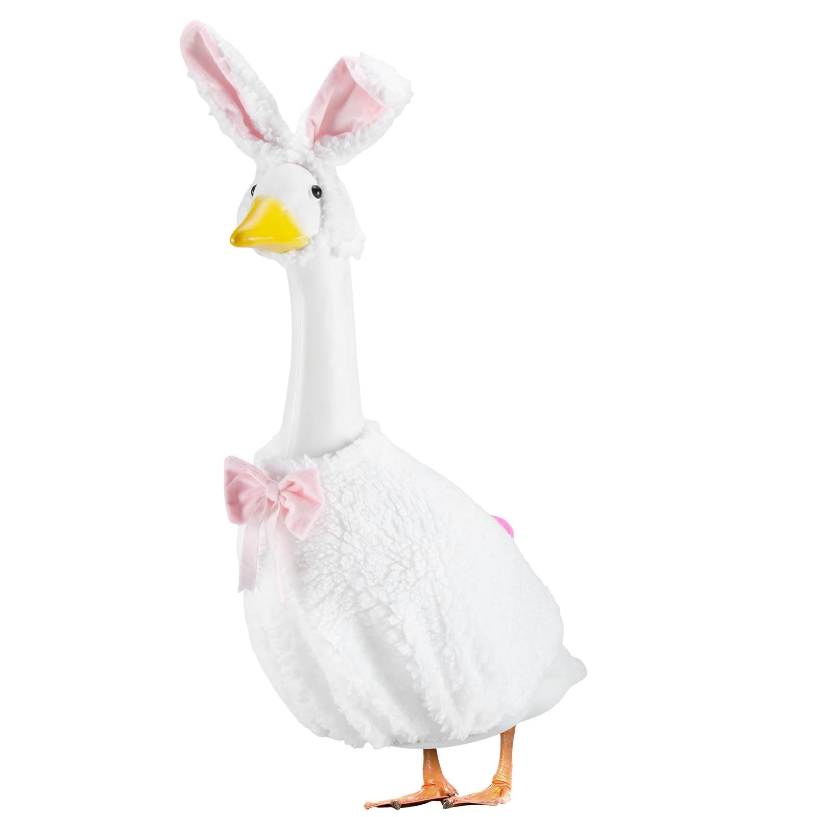 EKOREST Easter goose outfit with rabbit-skirt on lawn statue for festive display