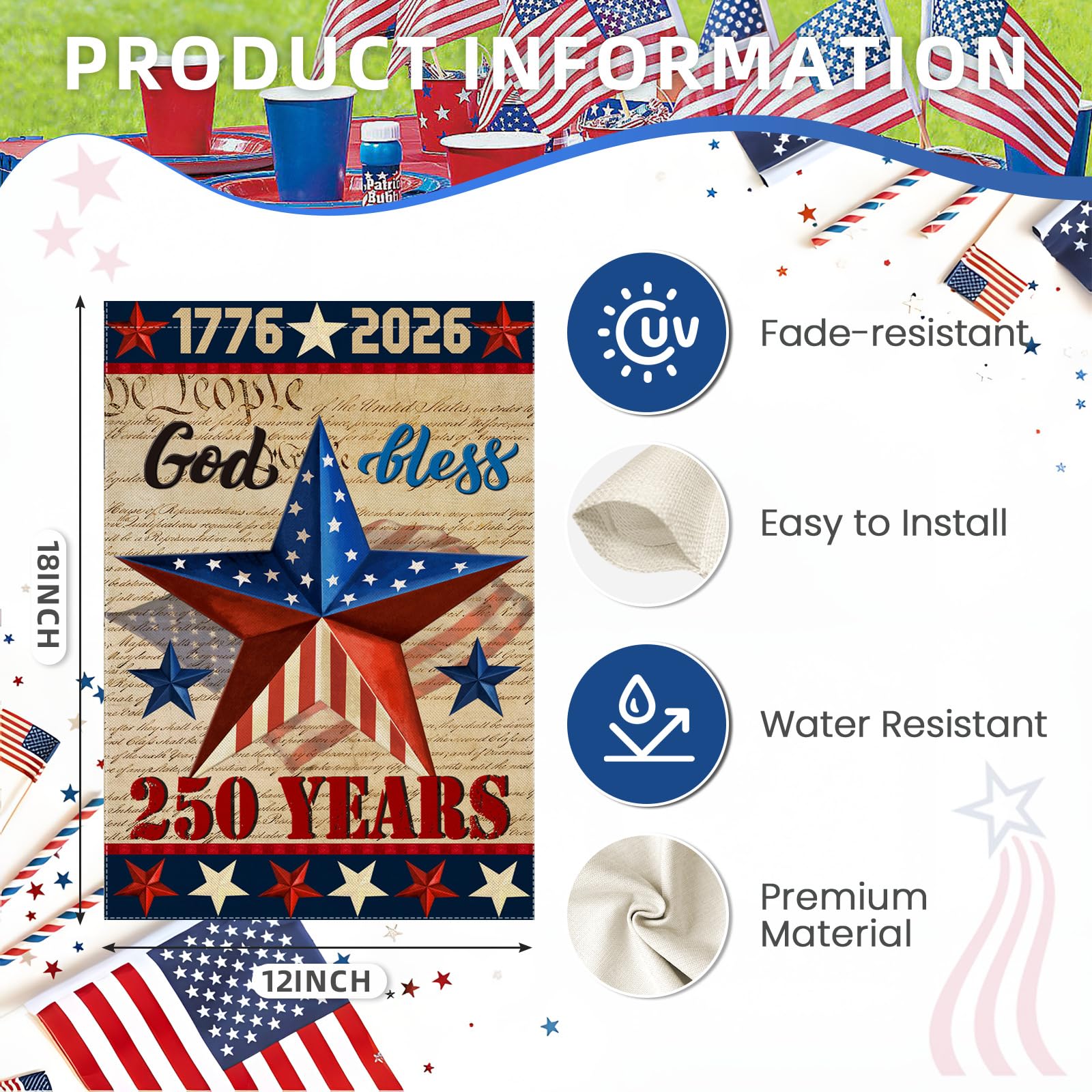 EKOREST farmhouse-style Americana banner enhancing yard decor with classic charm.