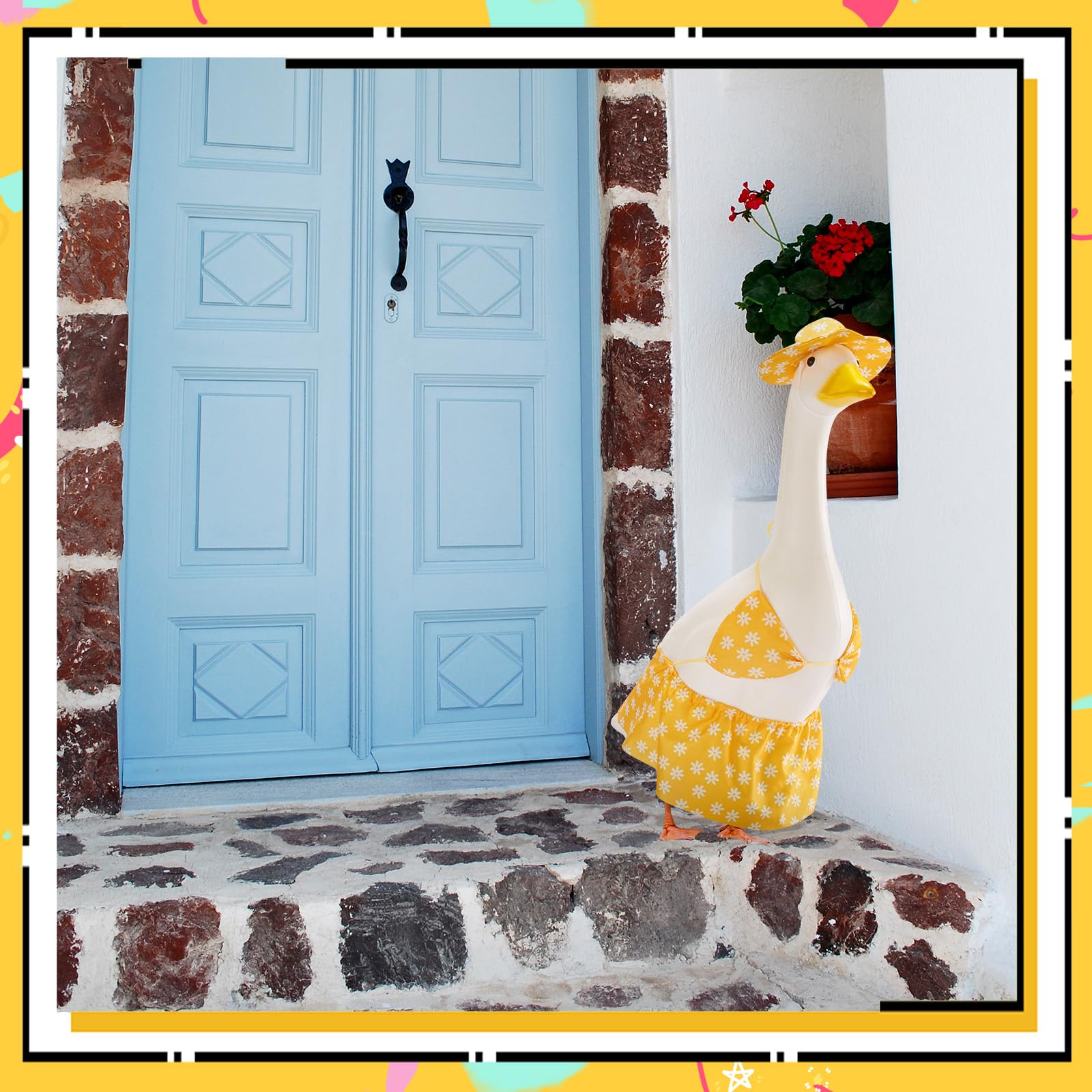 EKOREST goose statue with Hawaiian hat shows seasonal flair for outdoor decor