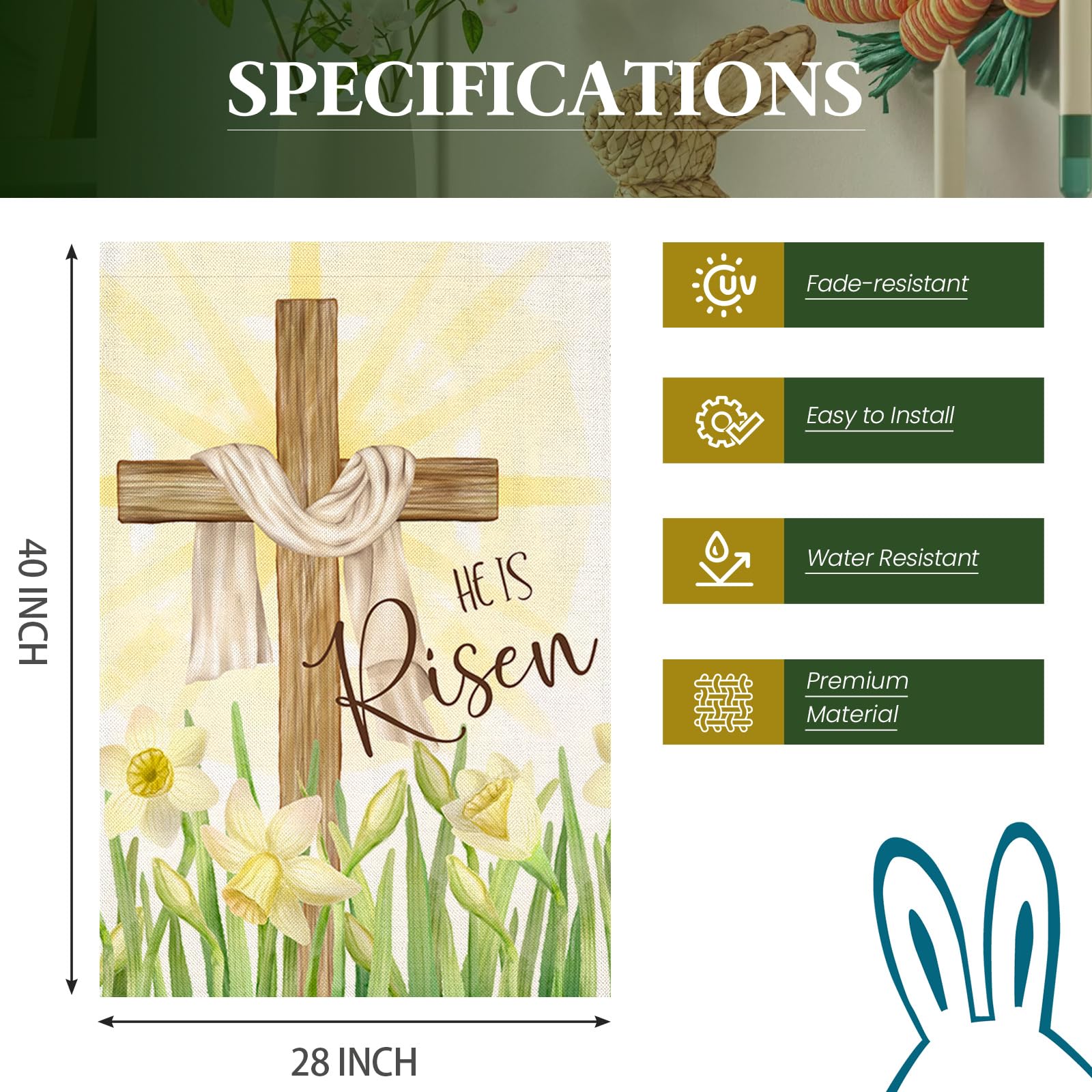 EKOREST He is Risen Narcissus flag welcoming yards.