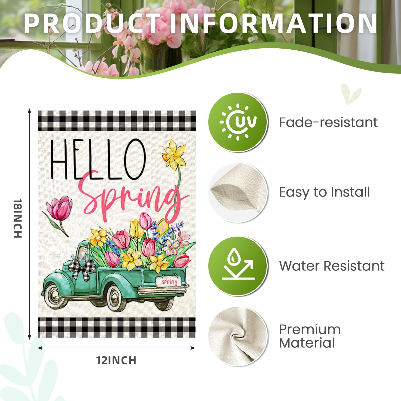 EKOREST Hello Spring flag burlap material with UV fade resistance