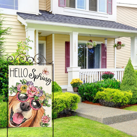 EKOREST Hello Spring flag double-sided design ensures visibility from multiple angles.