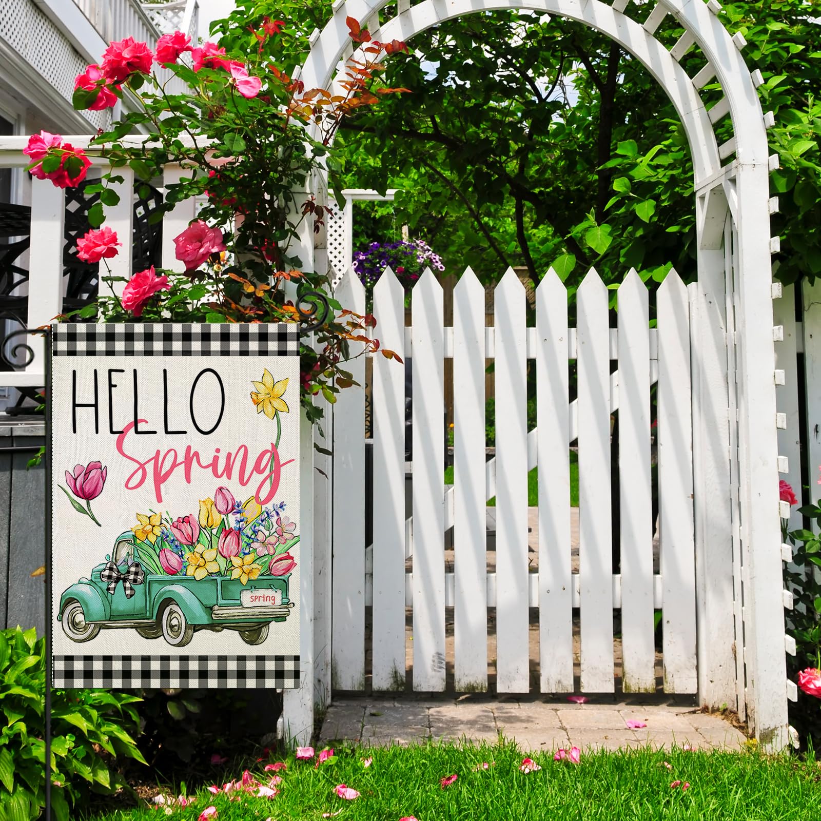 EKOREST Hello Spring flag enhances outdoor garden decor in spring