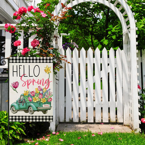 EKOREST Hello Spring flag enhances outdoor garden decor in spring