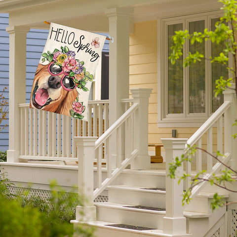 EKOREST Hello Spring flag outdoor porch setting boosts curb appeal.