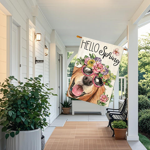 EKOREST Hello Spring flag side view highlights durable stitching designed for seasonal use.
