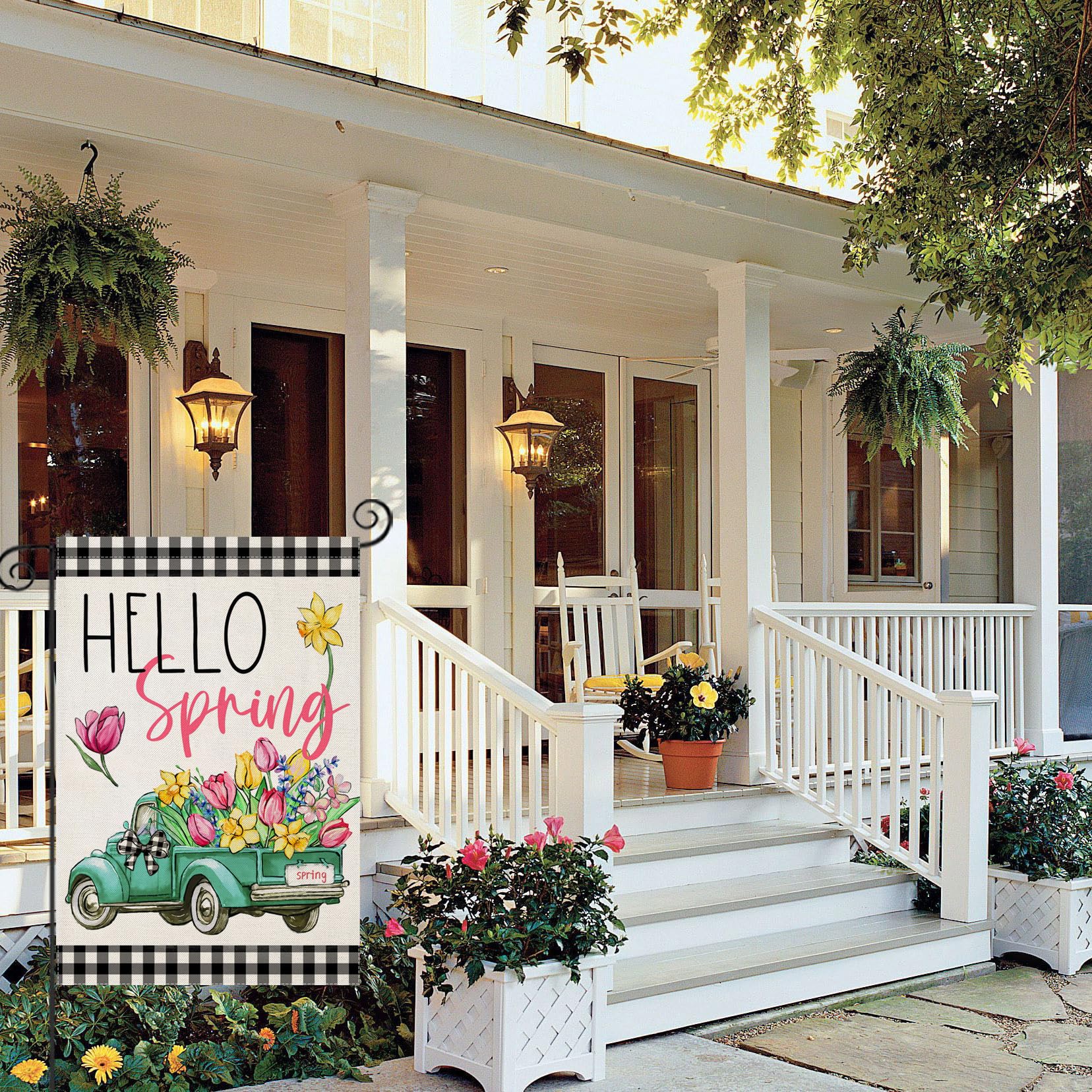 EKOREST Hello Spring flag tulips on both sides for double-sided display