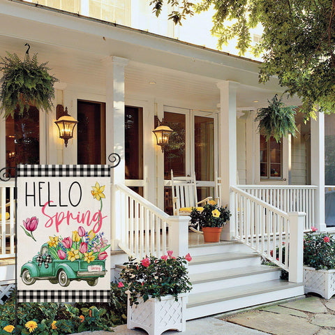 EKOREST Hello Spring flag tulips on both sides for double-sided display