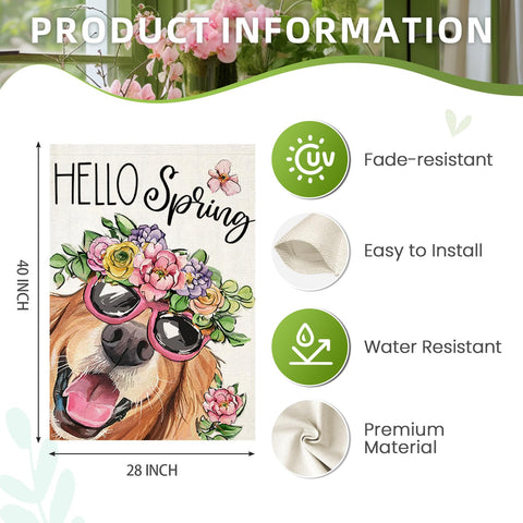 EKOREST Hello Spring flag fabric close-up shows washable, UV-resistant material.