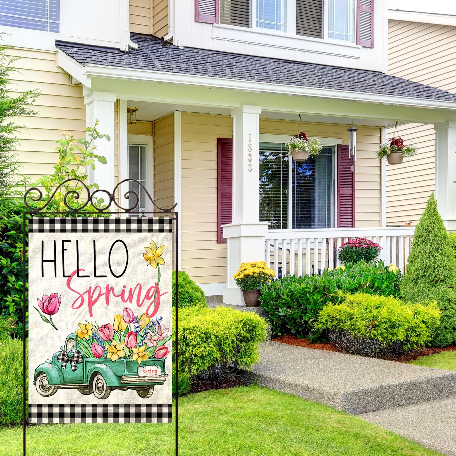 EKOREST Hello Spring flag close-up vivid print on both sides.