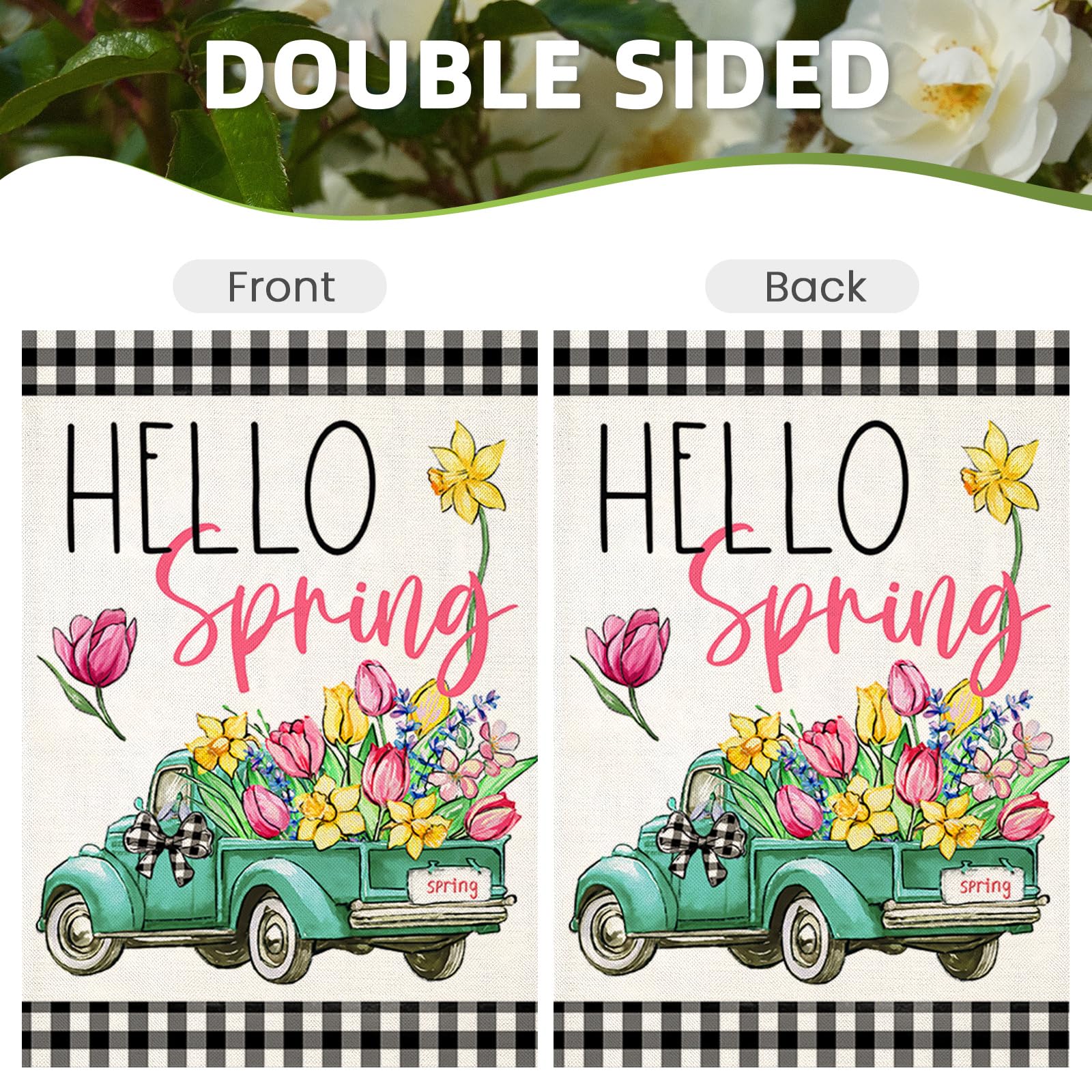 EKOREST Hello Spring flag ideal for garden lawn decor and curb appeal.