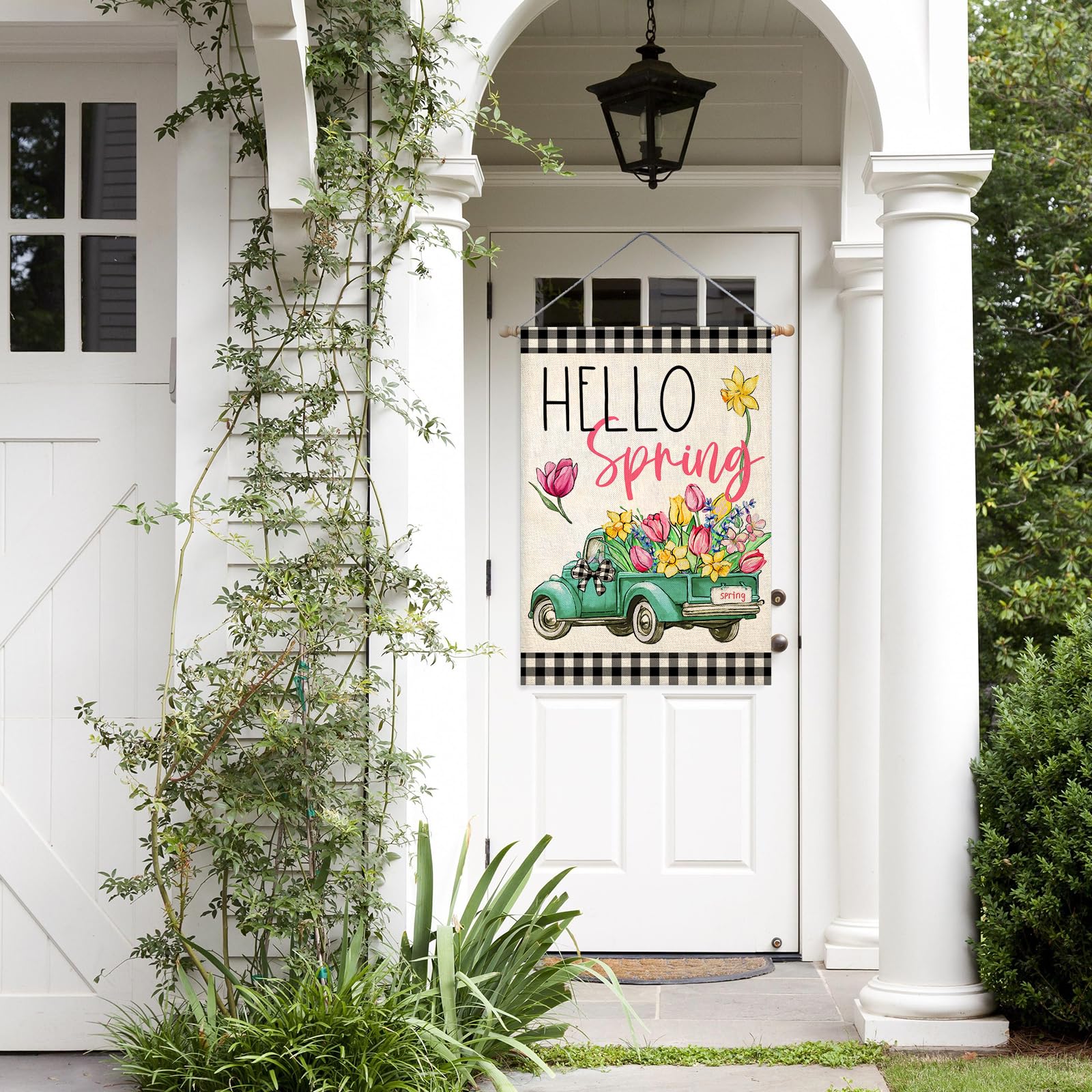 EKOREST Hello Spring flag polyester fabric with UV fade resistance.