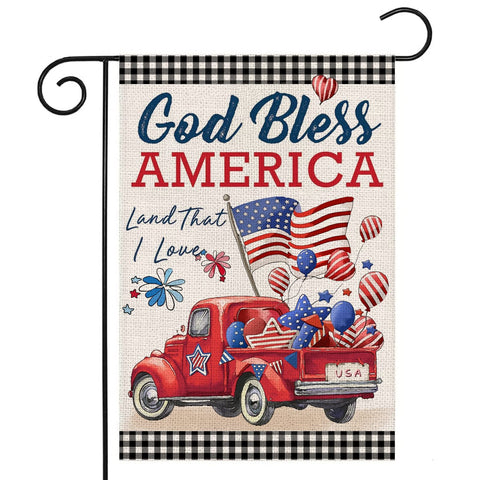 EKOREST patriotic truck buffalo plaid flag 12x18 for outdoor display on a garden pole