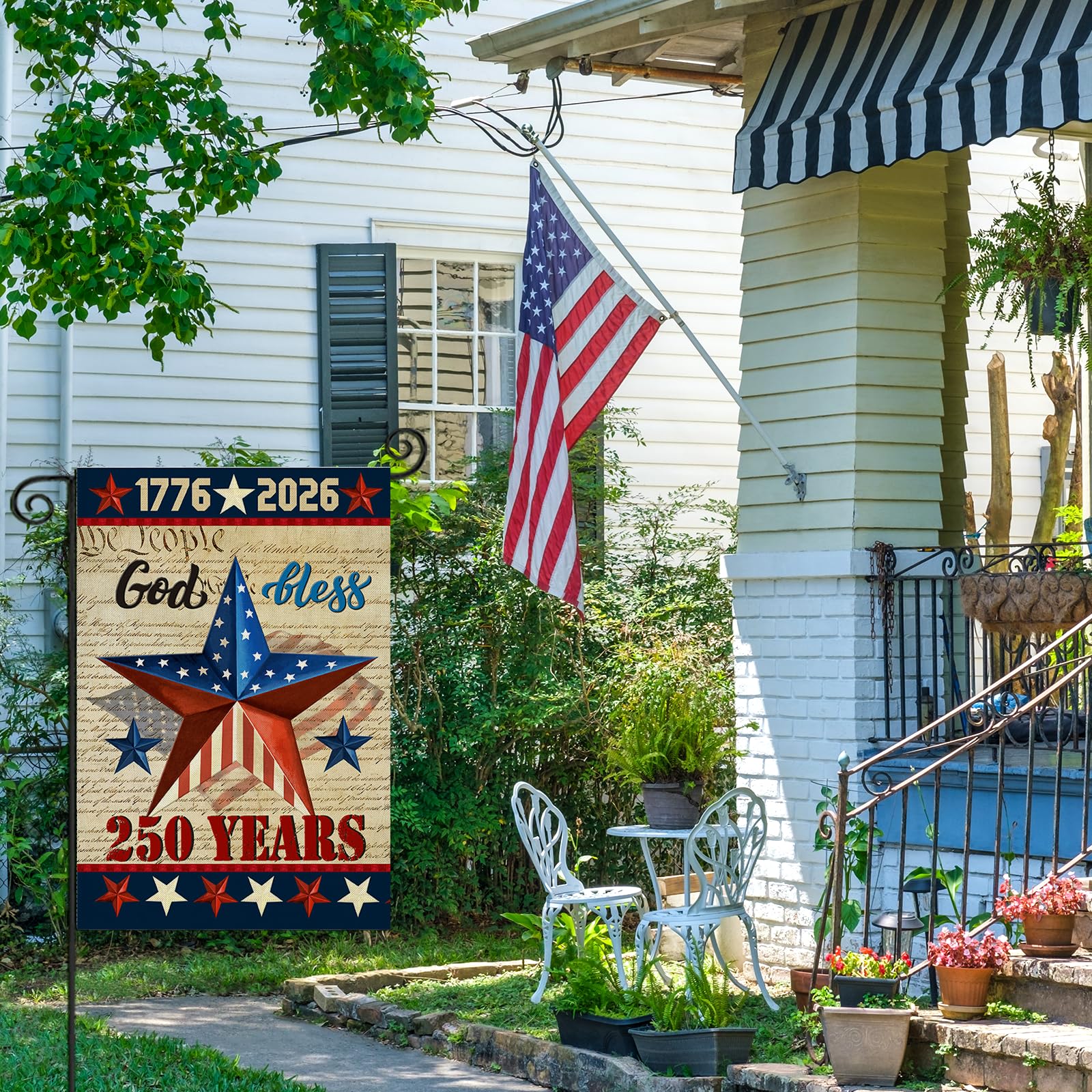 EKOREST porch yard flag small garden flag adding Americana charm to outdoor space.