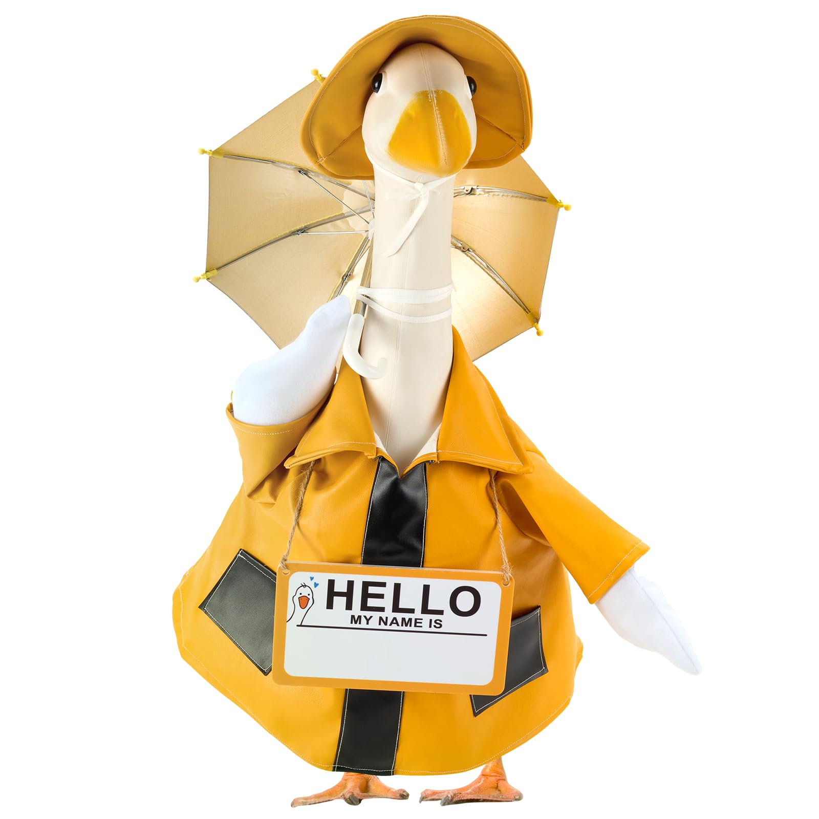 EKOREST raincoat porch goose outfit yellow cap enhances outdoor decor.