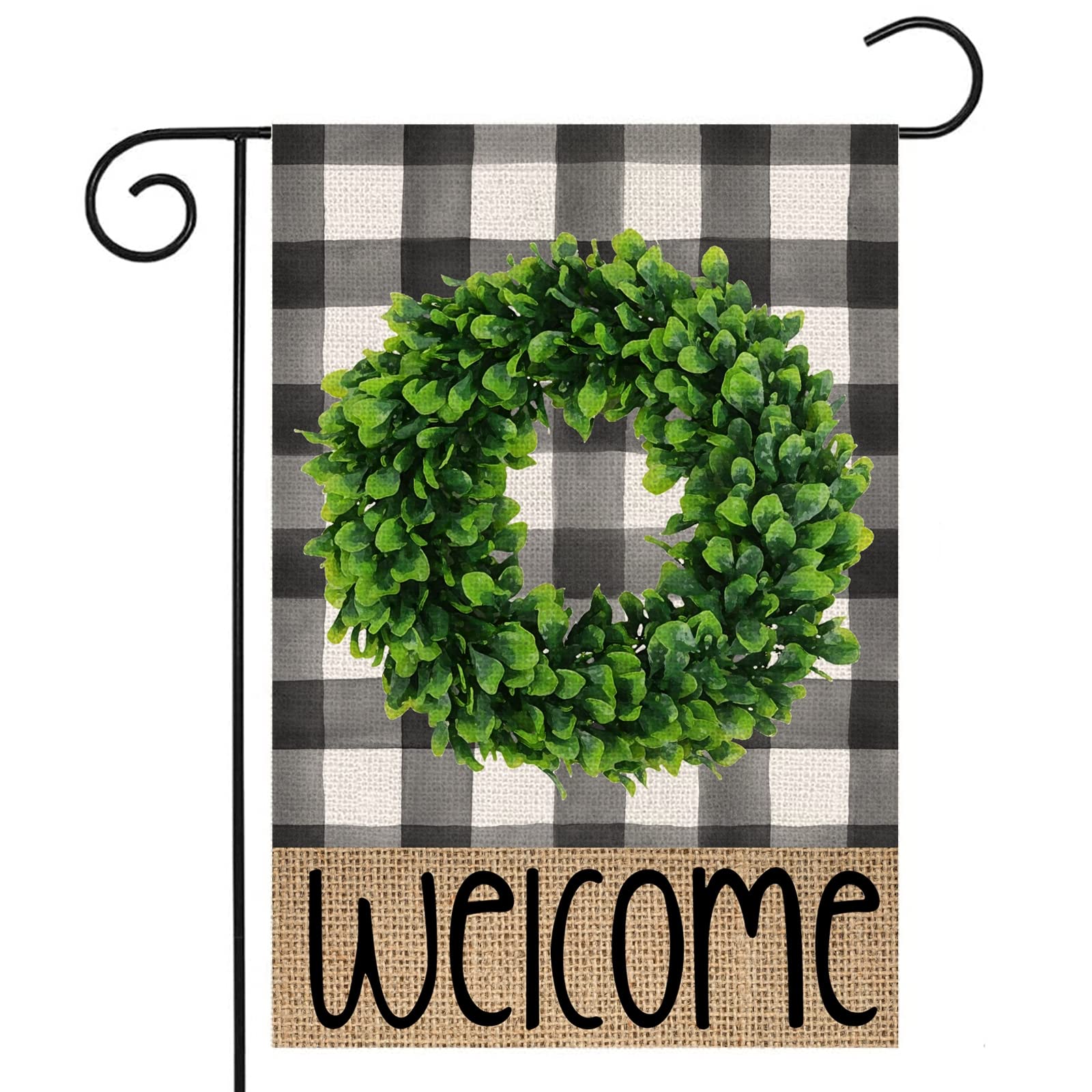 EKOREST spring boxwood wreath flag 12x18 for porch welcoming guests.