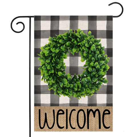 EKOREST spring boxwood wreath flag 12x18 for porch welcoming guests.