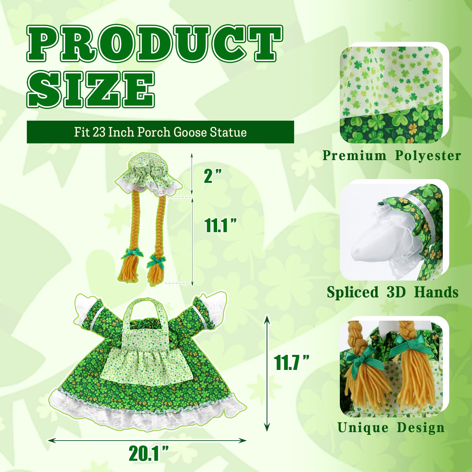 EKOREST colorful St Patrick's outfit for 23-inch goose statue, cheerful curb appeal