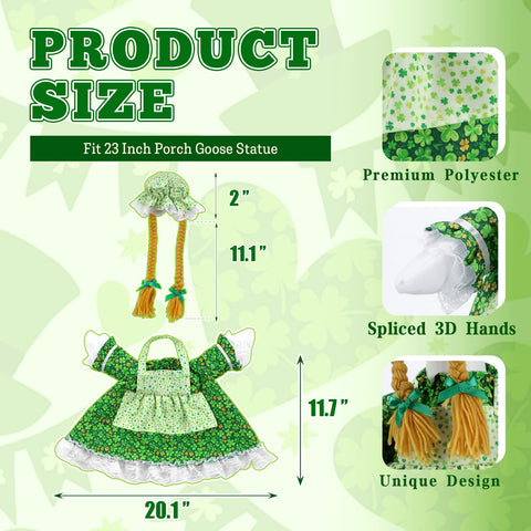 EKOREST colorful St Patrick's outfit for 23-inch goose statue, cheerful curb appeal