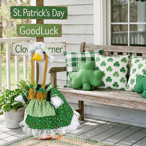 EKOREST Irish woman skirt for goose statue, enhances porch decor with vibrant color