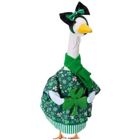 EKOREST St Patrick's Day goose outfit on 23-inch statue for festive outdoor décor