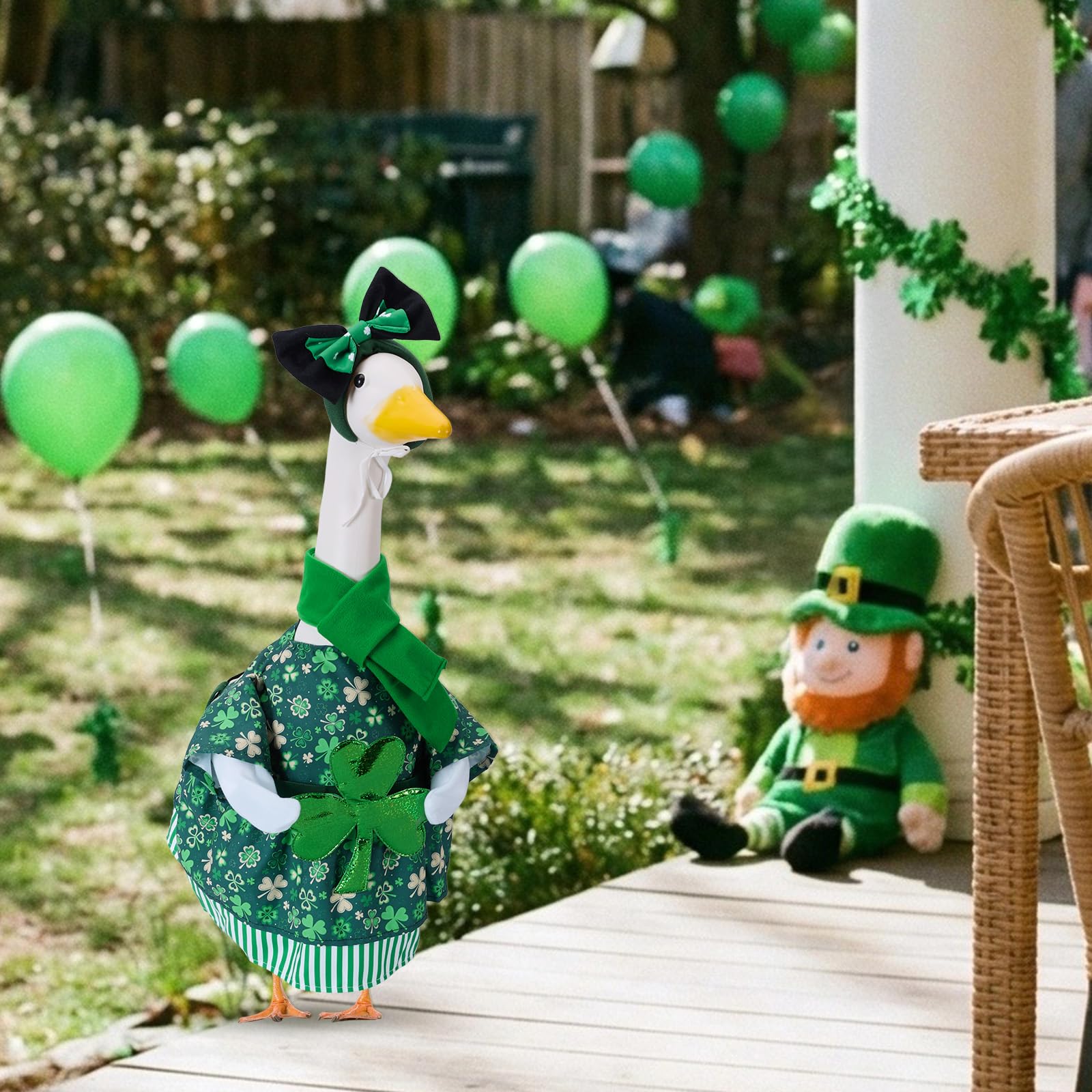 EKOREST porch goose outfit enables quick porch setup for St Patrick's Day