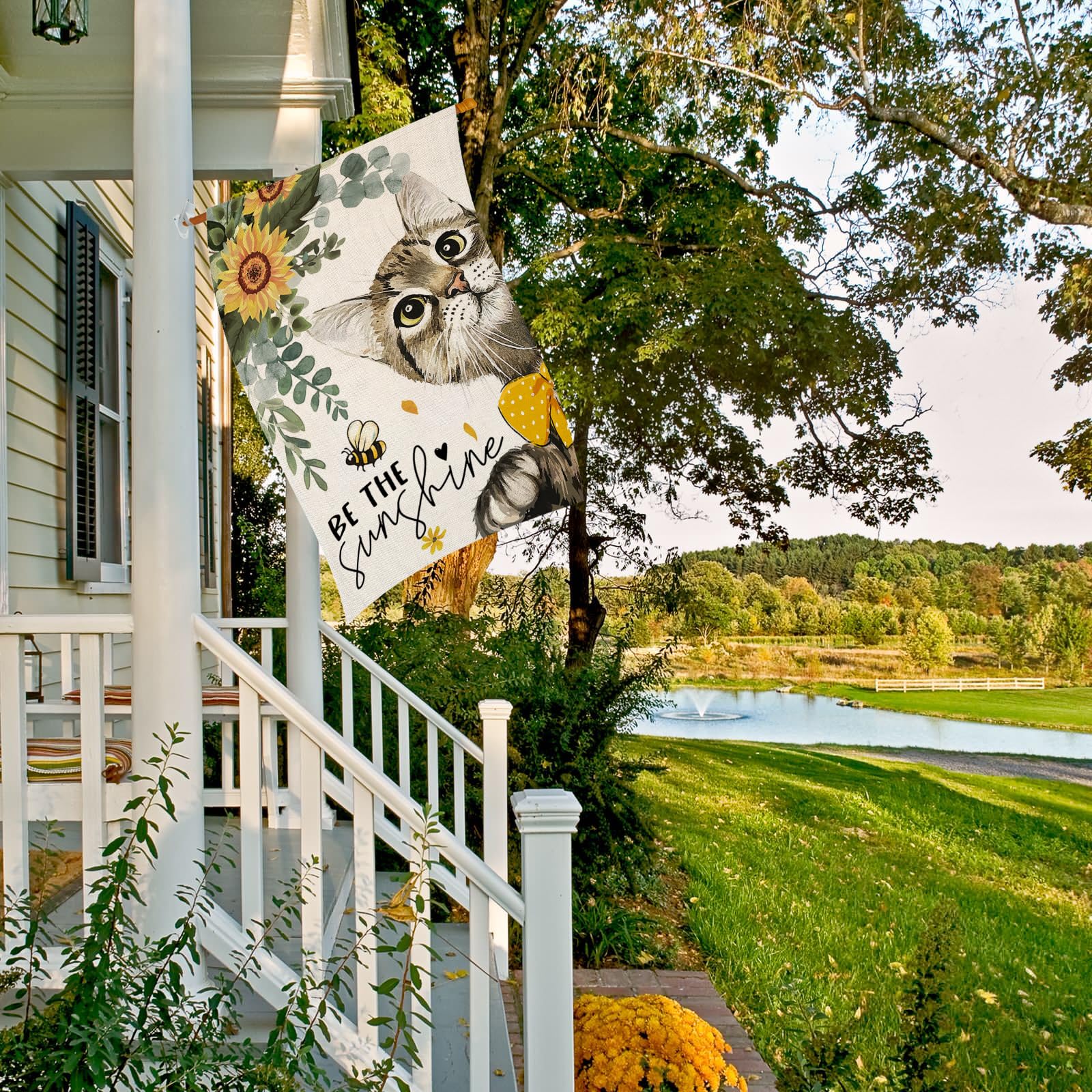 EKOREST sunflower cat flag double-sided with vibrant sunflower design.