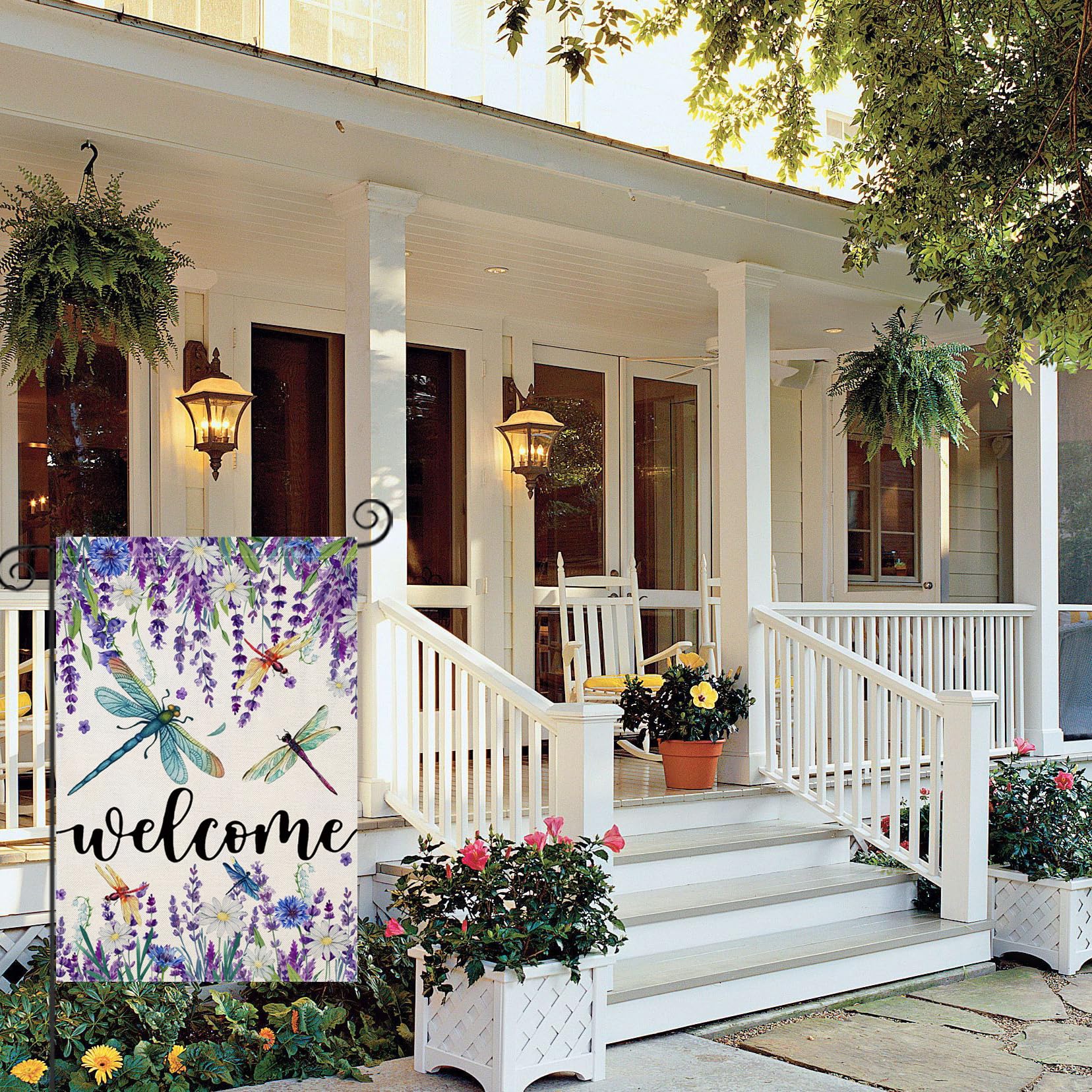 EKOREST watercolor lavender with dragonfly on both sides for vibrant yard display.