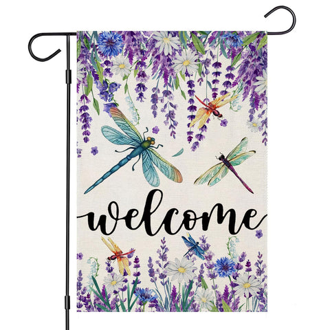 EKOREST Welcome Spring garden flag in burlap for outdoor porch decor.