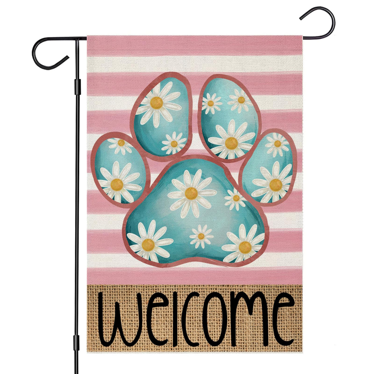EKOREST Welcome Spring garden flag featuring dog paw and daisies for outdoor display.
