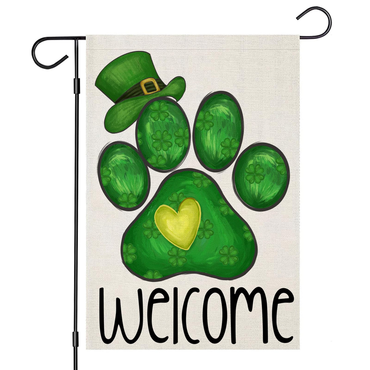 EKOREST Welcome St Patrick's Day flag with Irish dog paw and green hat for outdoor decor.