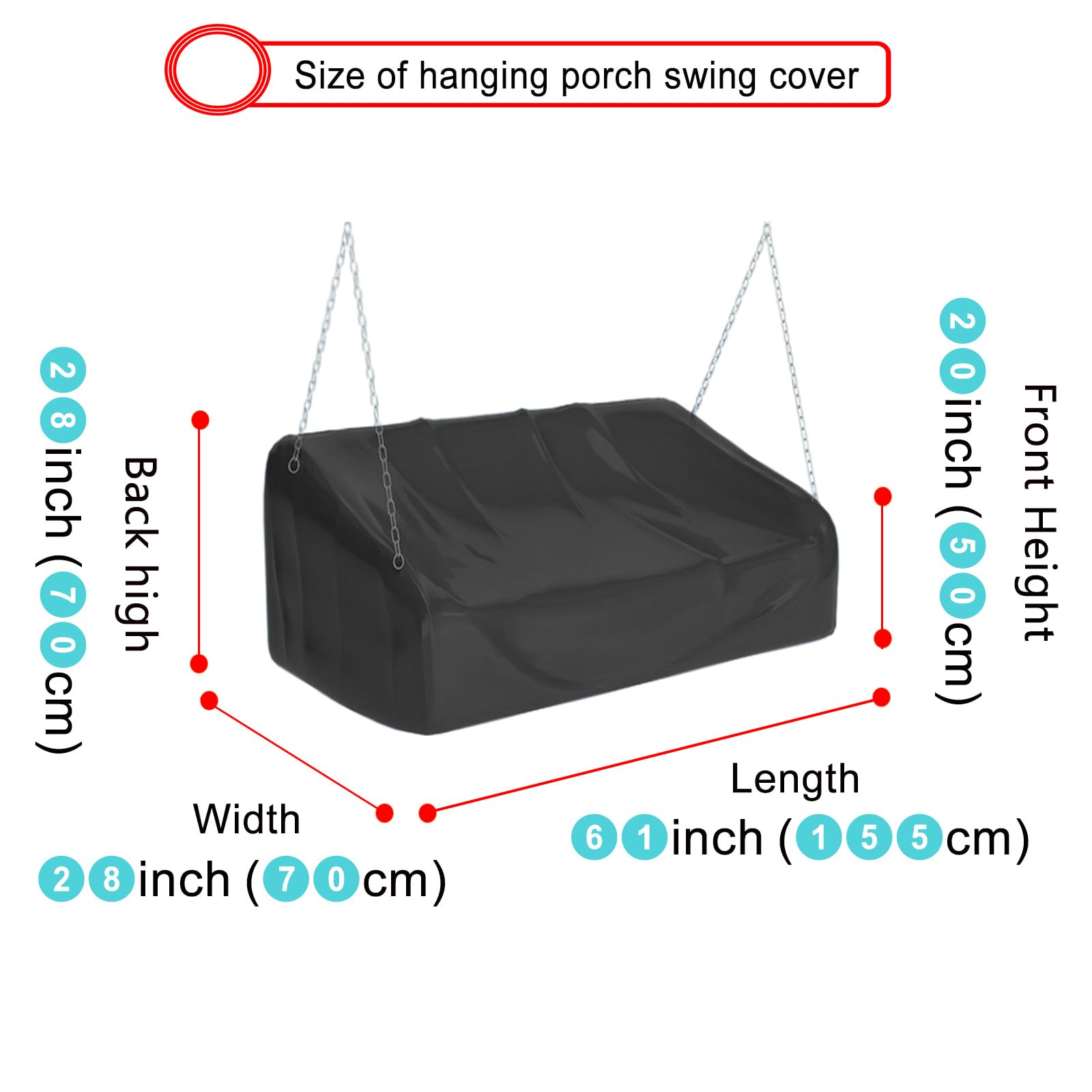EKQSGLC hanging porch swing cover side view showing weatherproof design