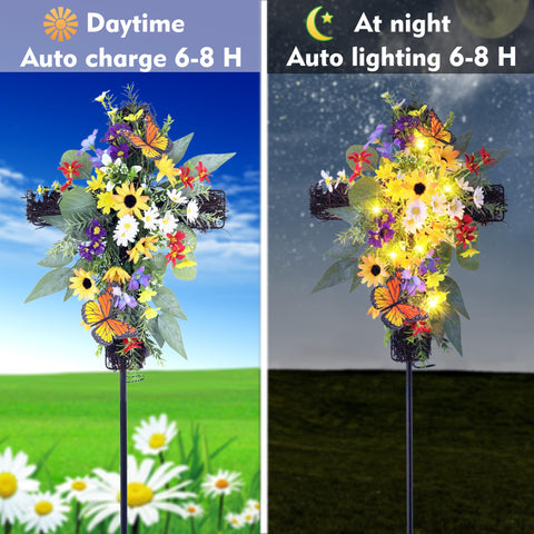 Eksen Solar Cross Butterfly Decor adds serene illumination for gardens and memorials.