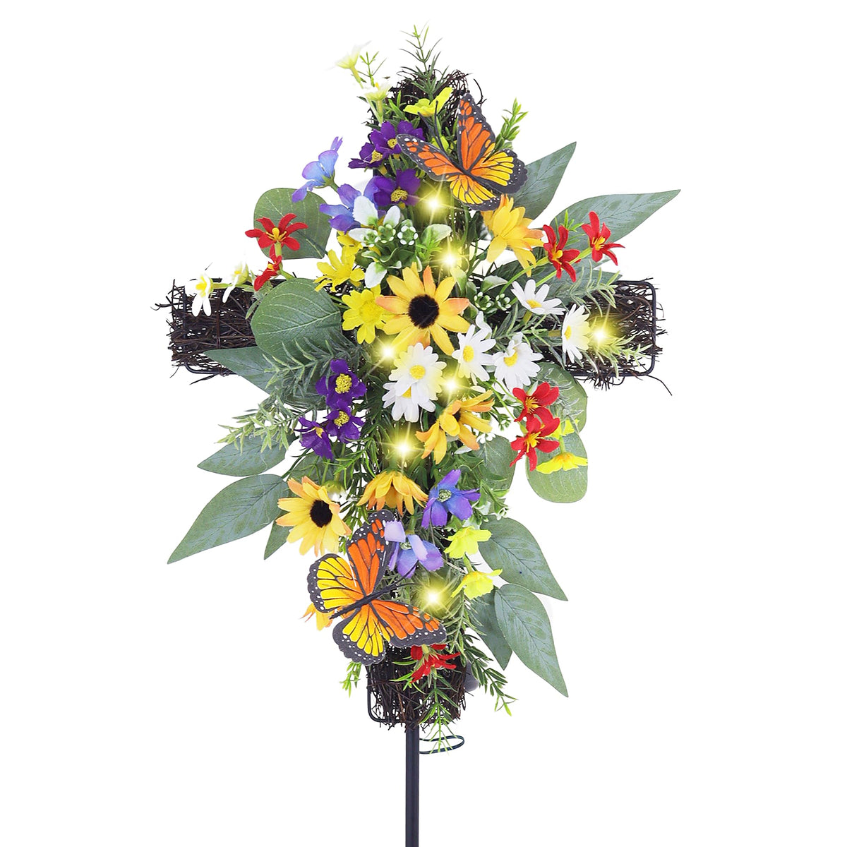 Eksen Solar Flower Cross Light graces graves with gentle glow and lasting outdoor durability.