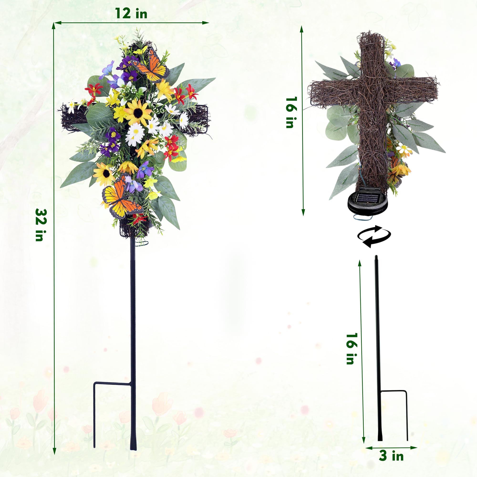 Eksen Waterproof Memorial Cross stays bright through rain and snow outdoors.