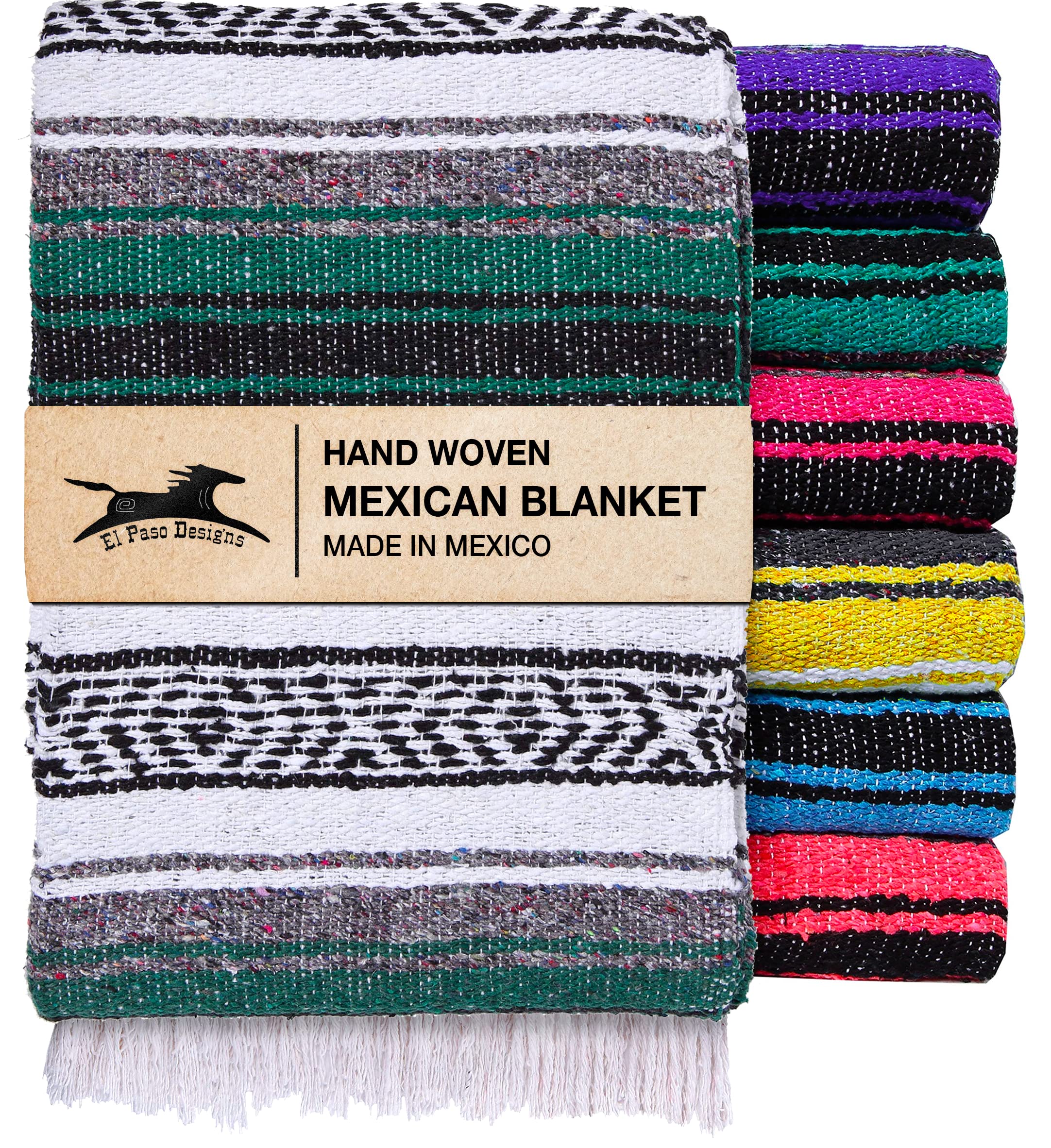 El Paso Designs Mexican Yoga Blanket hunter green folded for cozy warmth during practice