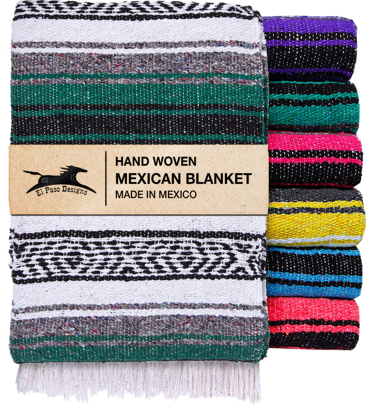 El Paso Designs Mexican Yoga Blanket hunter green folded for cozy warmth during practice