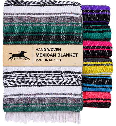 El Paso Designs Mexican Yoga Blanket hunter green folded for cozy warmth during practice