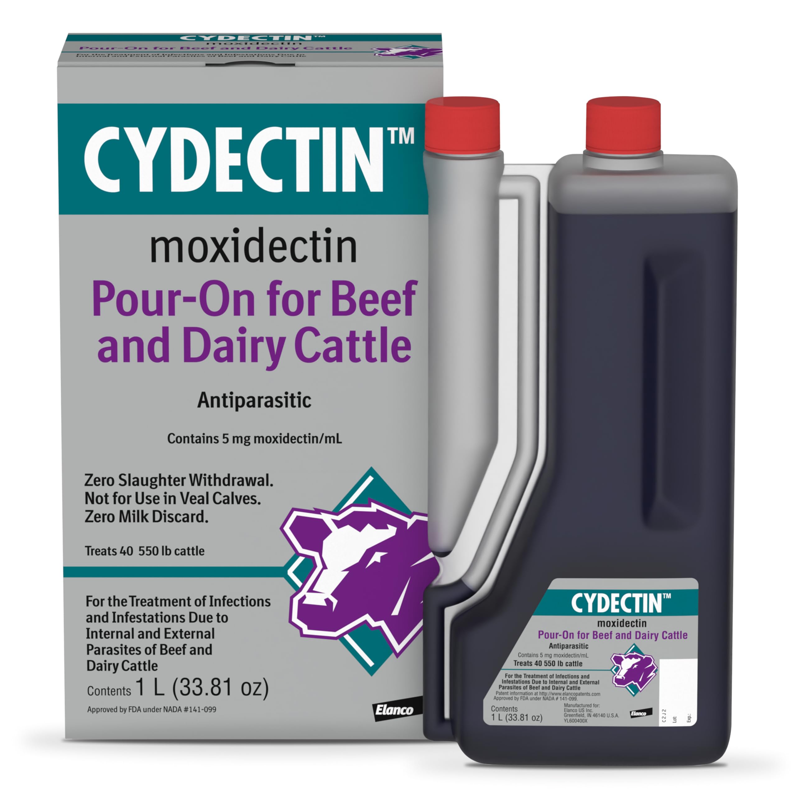 Elanco Cydectin Pour-On 1L bottle ready for cattle treatment.