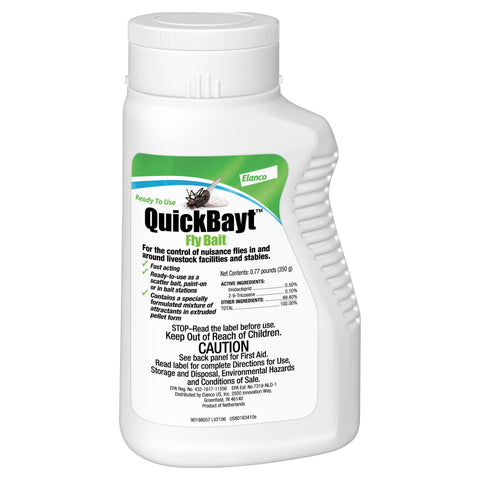 Elanco QuickBayt Fly Bait pellets help attract and eliminate nuisance flies quickly.