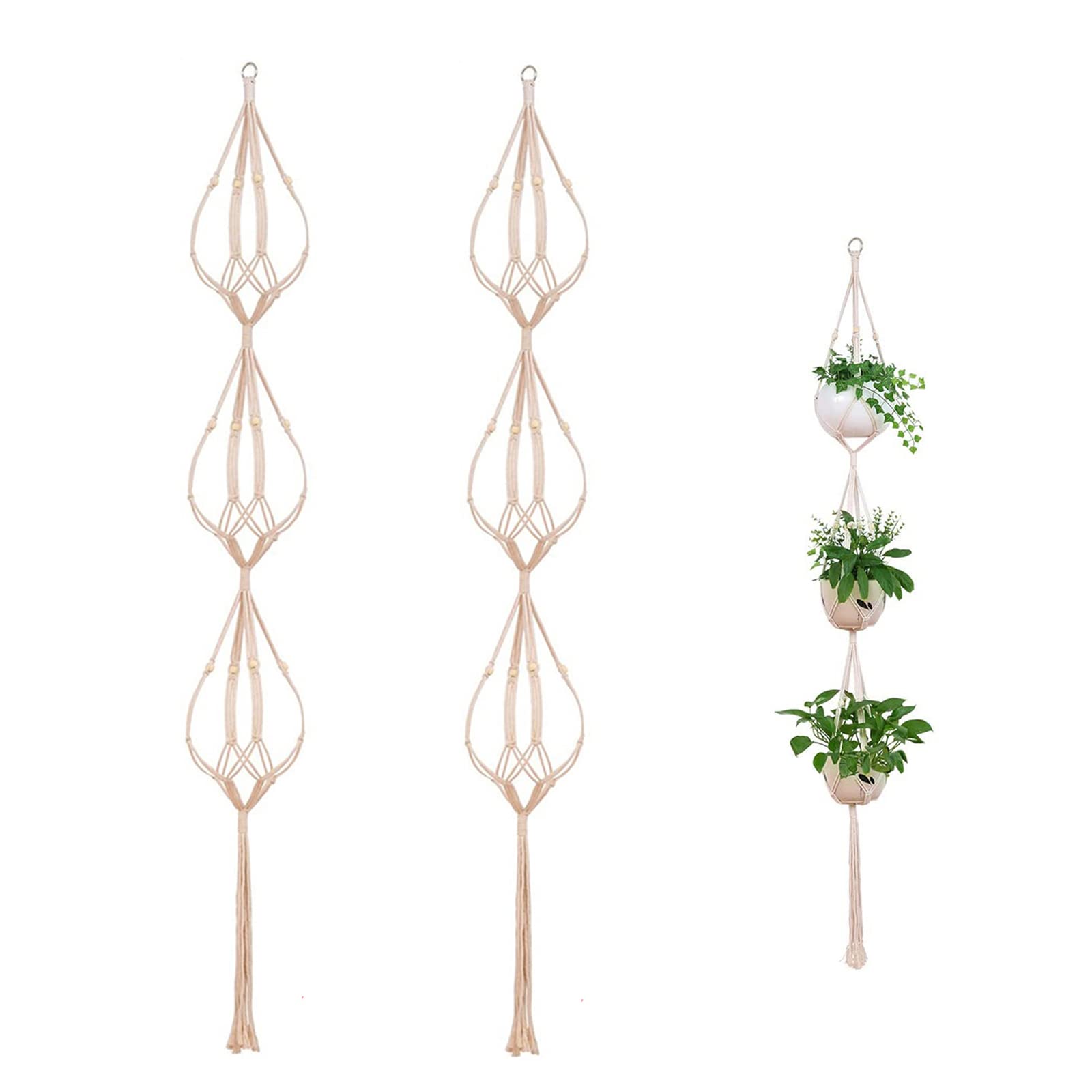 ELANE 2PCS 3-Tier macrame hangers with stand showcased for stylish space-saving decor