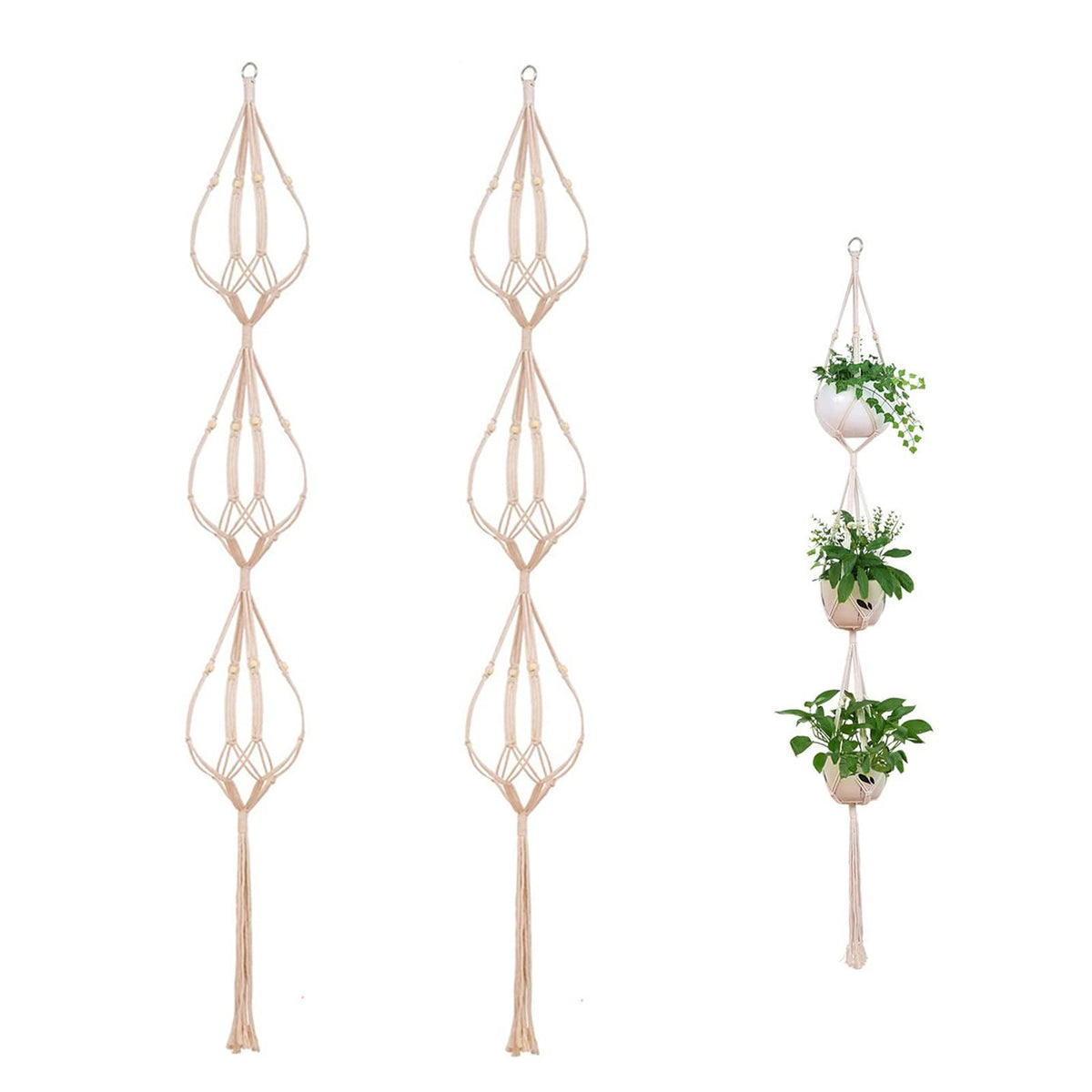 ELANE 2PCS 3-Tier macrame hangers with stand showcased for stylish space-saving decor