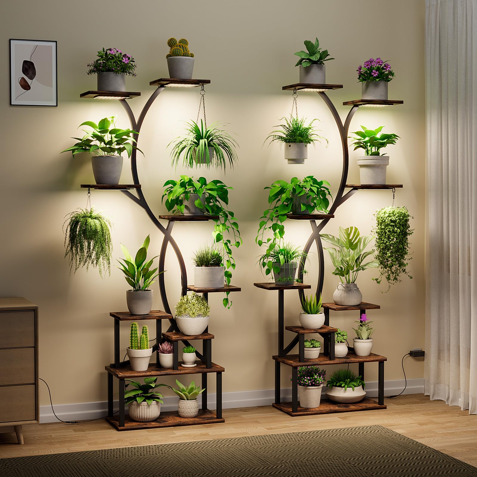 Elaruslux 9-tier plant stand 62in displaying lush indoor greenery for multiple pots