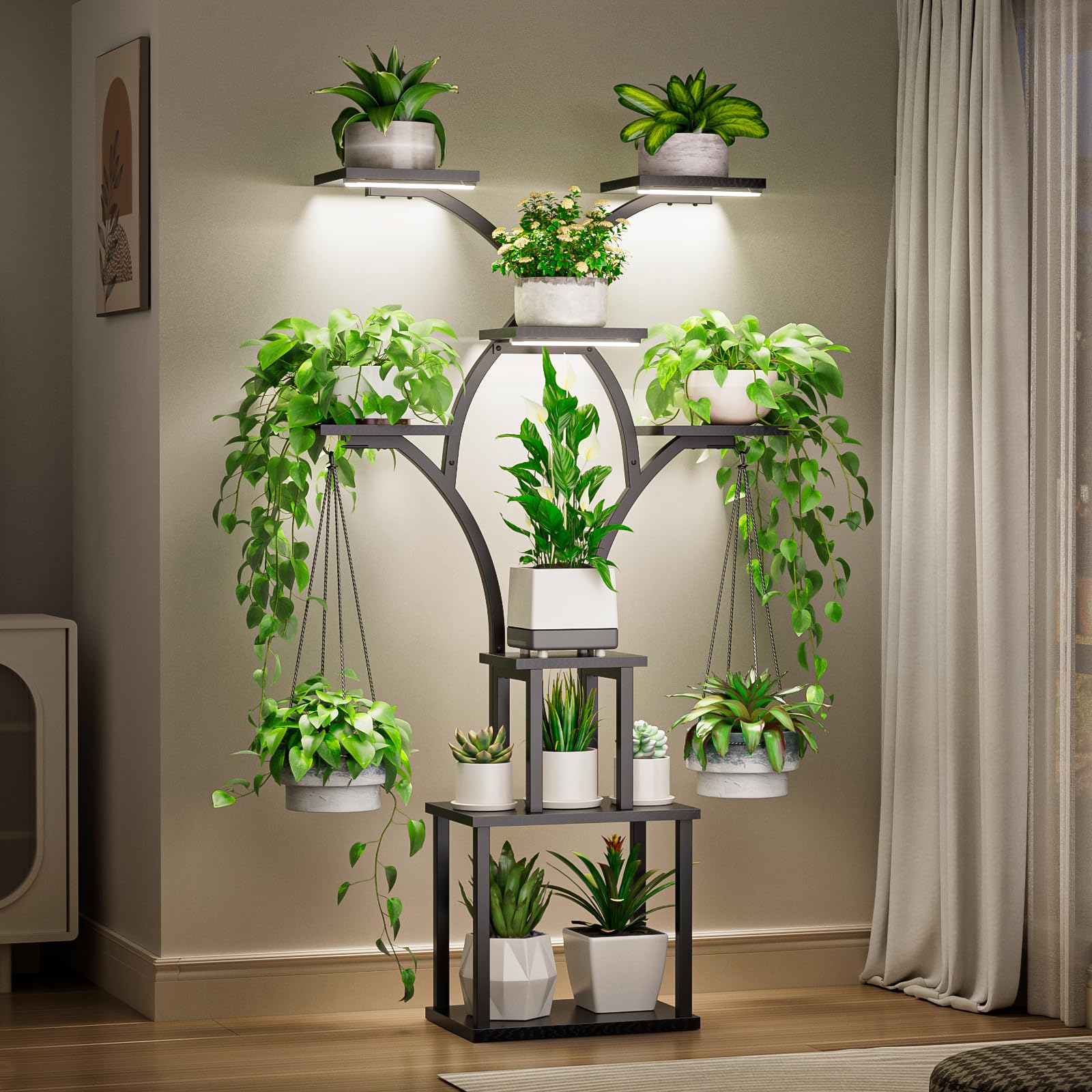 Elbourn indoor plant display in living room creates a stylish focal point.